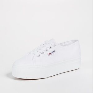 Superga White Platform Sneakers with Canvas Upper